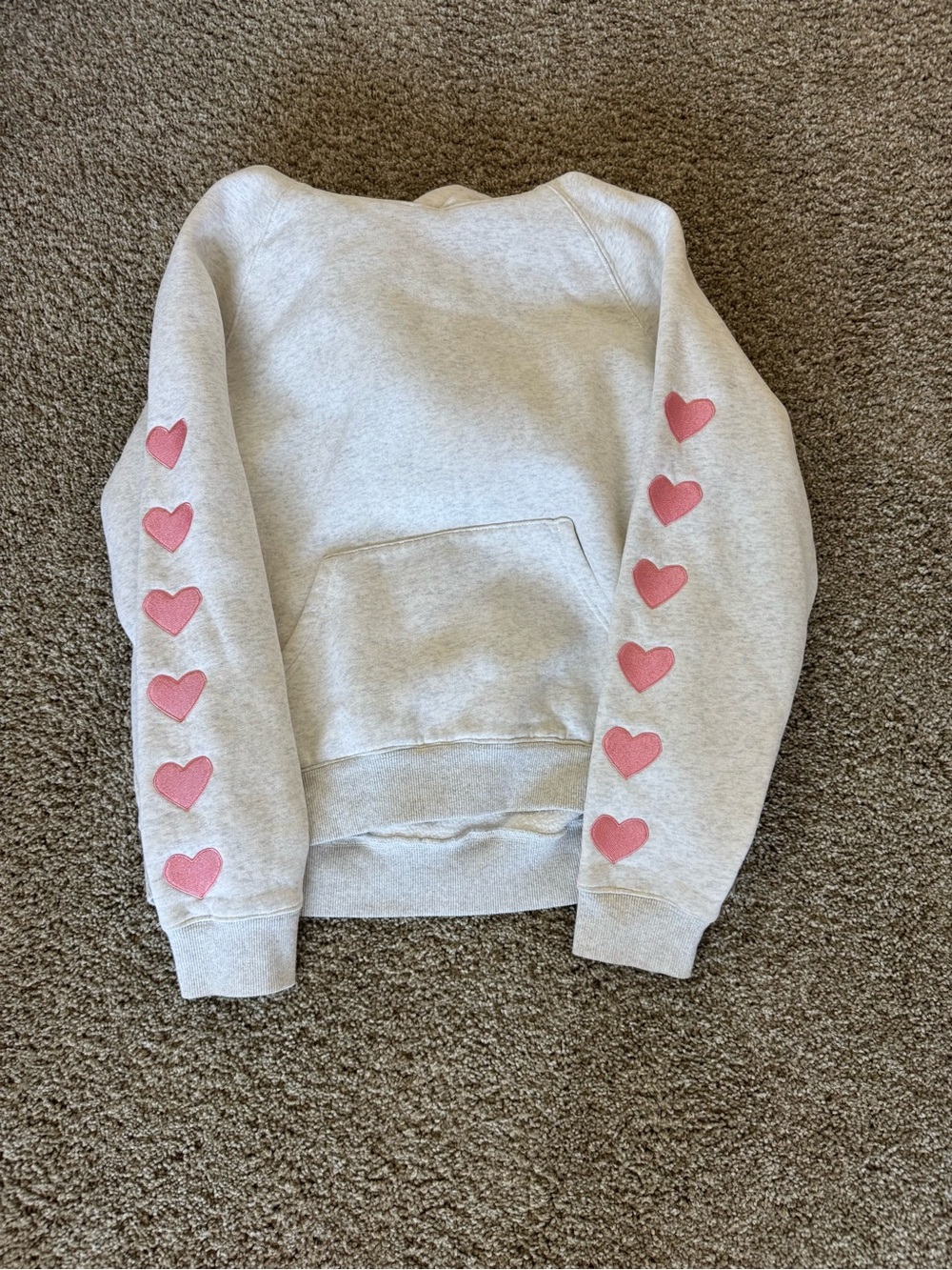 Women's Light Gray Sweatshirt with Pink Heart Sleeve Accents